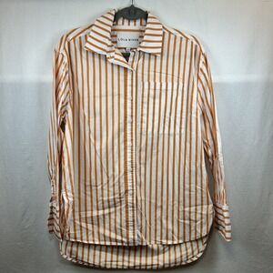 Lola River Women's Oversized Orange Stripe Long Sleeve Blouse Size Small
